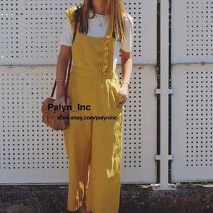 Zara Pants Jumpsuits Nwt Zara Mustard Linen Cropped Jumpsuit